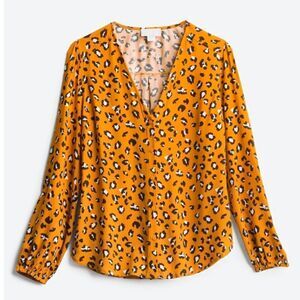 Vixbe Stitch Fix Catalen V Neck Leopard Animal Print Mustard Button Blouse